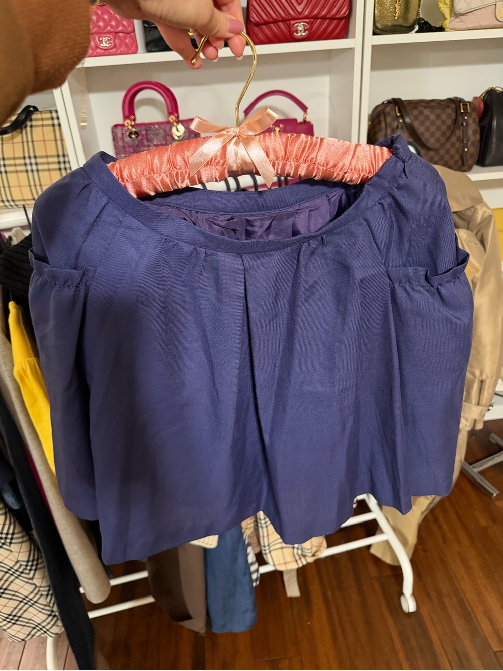 Lanvin Navy Blue Pleated Mini Skirt